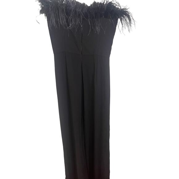 Amanda Uprichard Amiah Jumpsuit Ostrich Feather Trim Classy Witchy Black Size S - Picture 7 of 16